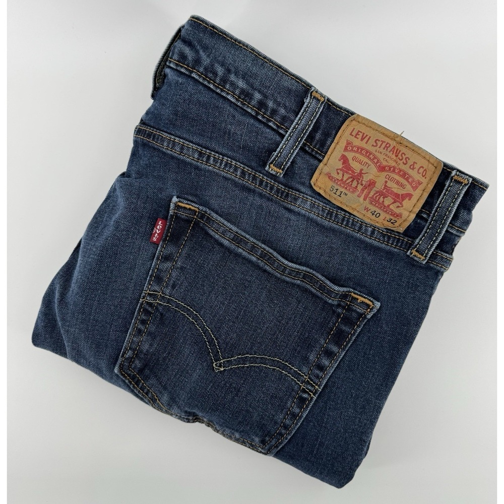 Levi's 511 Size 40x32 Blue Denim‎ Jeans Regular Straight Leg Distressed Red Tab